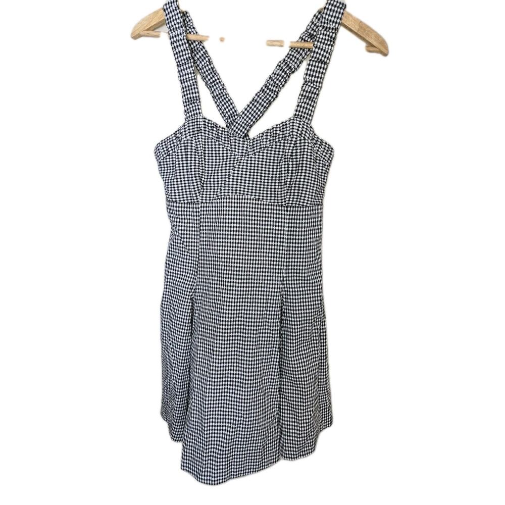 Anthropologie Maeve Womens Sweetheart Mini Dress Black White Gingham XS